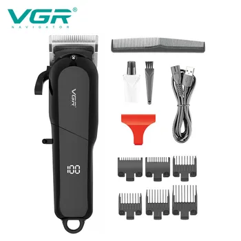 Машинка за подстригване за коса VGR V118, USB-акумулаторна машина за подстригване, маслена корона, избелваща гравиране, машина за подстригване на коса с LCD дисплей
