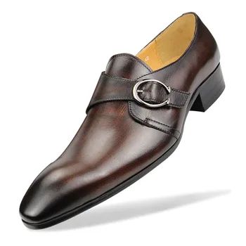 Модельная мъжки обувки Монк, елегантни мъжки обувки от страничен обтегач, кожени обувки с остри пръсти, британски ежедневните модели на 2023 г.