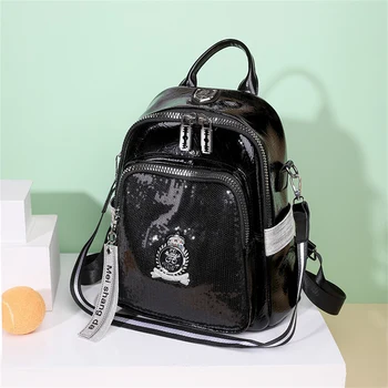 Модерен женски раница с пайети, висококачествена чанта за книги, ученически чанти от мека кожа, за момичета, 3 в 1, дамски пътни чанти