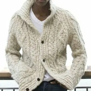 Модерен пуловер в големи размери, мъжката есенно-зимна жилетка, однобортный пуловер, мъжки ежедневни свободните пуловери с дълъг ръкав и ревера на марката