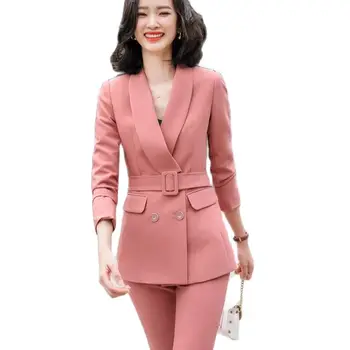 Модерен розов дизайн официалната форма за есен-зима, брючные костюми с штанами и сака, палта, комплект професионални женски блейзеров за кариера