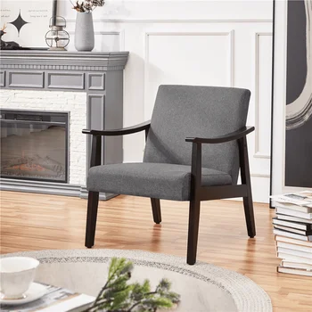Модерен текстилен стол с дървена рамка тъмно сиво Модерен текстилен стол с дървена рамка тъмно сиво 0