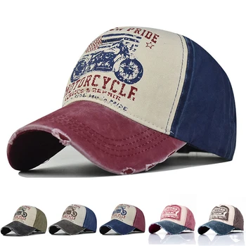 Модерна бейзболна шапка с надпис на мотоциклет, мъжки памучен регулируема бейзболна шапка с принтом, лятна шапка на татко от слънцето в стил хип-хоп