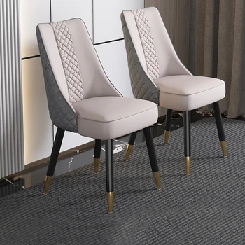 Модерни и луксозни трапезни столове с облегалки за ресторанти, луксозни трапезни столове с възглавнички от изкуствена кожа в скандинавски стил, кухненски мебели за трапезария