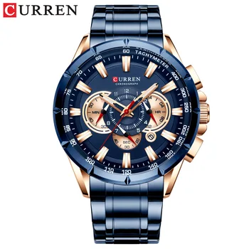 Модерни мъжки спортни часовници за мъже, бизнес кварцов ръчен часовник от неръждаема стомана, Луксозни мъжки ежедневни светлинен часовник-гривна