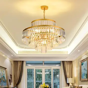 Модерни полилеи led за всекидневната, осветление в помещенията, окачена лампа за спални, тавана лампа, кръгла, златна кристален полилей