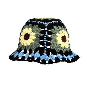 Модни вязаная на една кука панама с цветя модел за жени, лятна пролет солнцезащитная шапка рибар, директна доставка