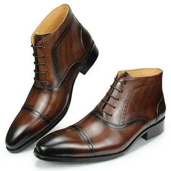 Модни Мъжки обувки от естествена Кожа, Есен-Зима, До Глезените, Стилни Oxfords Ръчно изработени, Висококачествени Модела Мъжки Обувки Бизнес