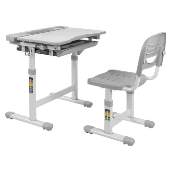 Монтируй! Комплект детска маса и стол | Регулируема по височина детско работно място с чекмедже за съхранение | сив