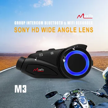Мотоциклетът слушалки за вътрешна връзка Maxto M3, 6 състезатели, Bluetooth-интерком, записващо устройство, безжична HD 1080P, универсално свързването на всички каски 64G