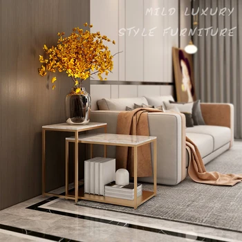 Мраморни чайно-масички до леглото, златна салон, луксозни масички в скандинавски стил, модерна маса за дневна, основна мебели за дома WK50CJ