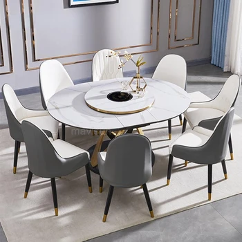 Мултифункционална маса за хранене White Rock Board, лесен нов луксозен разтегателен кухненска маса с поклащайки бюро, мебели за ресторант
