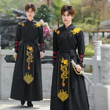 Мъжка класическа форма за ученици в китайски стил, форма на отбора, на бродирани костюми, мъжки дрехи Hanfu с дълъг ръкав
