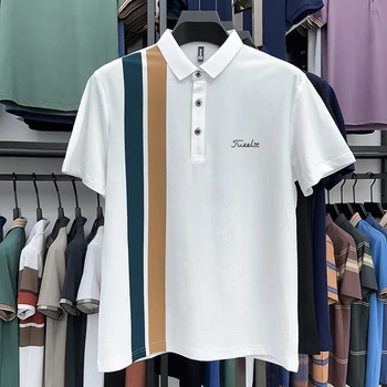 Мъжка риза за голф с бродерия на лого, лятна дишаща риза с къси ръкави, модни и ежедневни бизнес тениска с къс ръкав, мъжки фланелка за голф