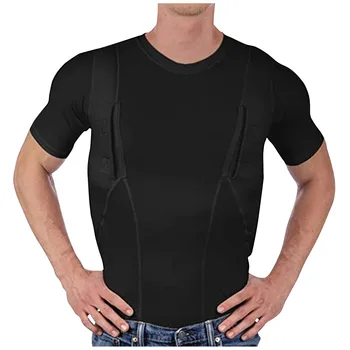 Мъжка тениска със скрита кобур, висока еластичност, однотонная дишаща тениска с къс ръкав, бързо съхнещи блузи с къс ръкав за фитнес зала