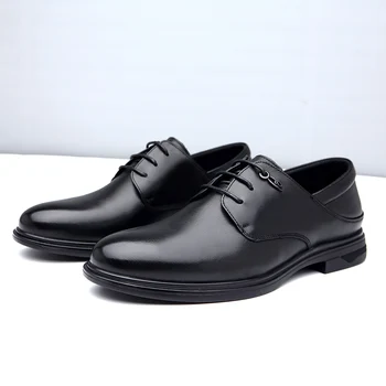 Мъжки oxfords от естествена кожа, бизнес модела обувки, мъжки официални офис обувки, сватбени обувки с остър бомбе, мъжки модел обувки