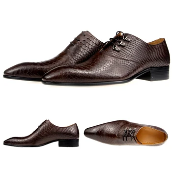 Мъжки Ежедневни Модела Обувки Класически Oxfords Официалната Модерна Бизнес Обувки Светска Мъжки Сватбена Рокля Sapato Лоферы С Змеиным Принтом