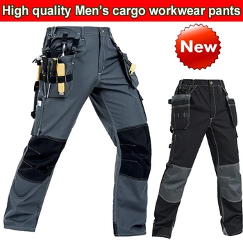 Мъжки износоустойчиви панталони-карго от поликоттона Bauskydd с множество джобове, работно облекло, работни панталони, черно / Тъмно синьо / Армейски зелено/сиво
