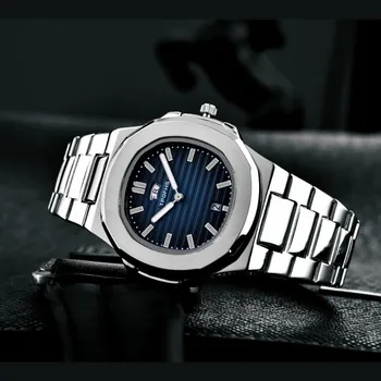 Мъжки кварцов часовник с календар, светящимся водоустойчив, стоманена каишка, Nautilus, прости спортни бизнес часовници Relogio Masculino
