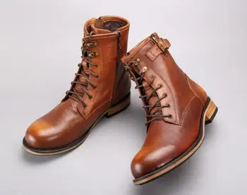 Мъжки обувки Martin в английски стил, в стил ретро, ежедневни мъжки обувки, работни обувки върху дантела, високи ботуши от естествена кожа, мъжки