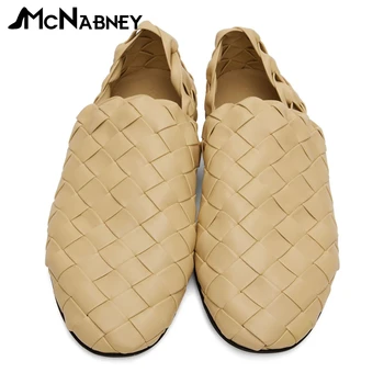 Мъжки плетени обувки на плоска подметка от естествена кожа, луксозна ежедневни обувки в лаконичном стил, обувки с плоска подметка от телешка кожа, модерен сватбени обувки за мъже