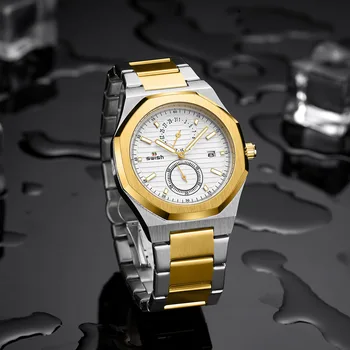 Мъжки часовник с шестигранником, лоскутные часовник в златен цвят, бизнес часовници, метални кварцов часовник