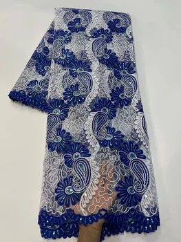 Най-новата синя лейси плат с пайети в нигерия стил за парти 2022, с висококачествена бродерия пайети, африканска лейси плат от френски тюл PR22006
