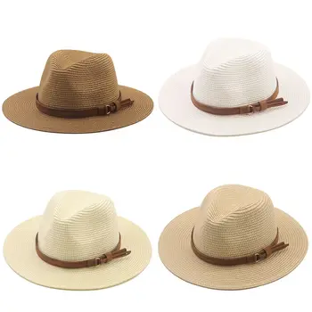Натурална дамски/мъжки защита от ултравиолетови лъчи, лятна плажна сламена шапка, панама, фетровая шапка, шапка солнцезащитная