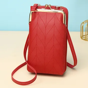 Нова дамска чанта за вашия телефон на корейското издание с няколко карти, чанта през рамо с едно рамо, модерен портфейл с цип с вертикални листа ミニウォディッート レディース