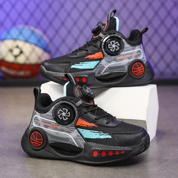 Нова детски спортни обувки с въртящ се бутон, детски баскетболни обувки, дишаща маратонки за ходене за момчета и момичета, Тенис Infantil