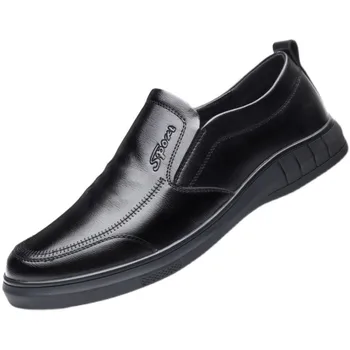 Нова кожена обувки за мъже, черна класически мъжки ежедневни обувки без обков, мека подметка, мъжки обувки за шофиране с кръгло бомбе, бизнес лоферы