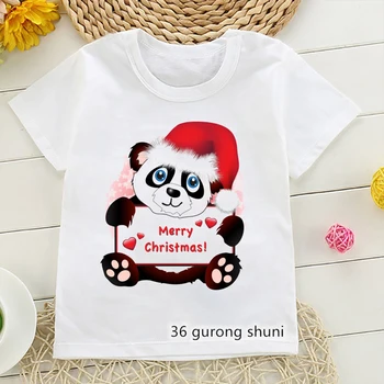 Нова тениска за момчета с сладък пандой, Коледна детска тениска с анимационни принтом, подарък за Коледа, ежедневни облекла в стил Харадзюку, Коледни тениски за момичета