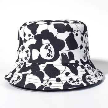 Новата модерна шапка с принтом крави, бяла черна панама, заден рибарски шапки, летни шапки за жени Gorras