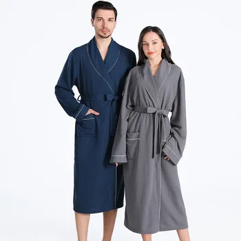 Новата пролетно-лятна пижама, женски мъжки дълъг хотелски гофрети, халат, хавлия за двойки, впитывающая бързосъхнеща удобни мъжки пижами