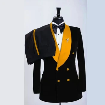 Нови мъжки костюми, модерен двубортный блейзър с оранжев шал, бутик, бизнес и сватбени костюми за младоженеца за мъже (яке + панталон)