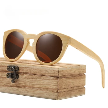 Нови слънчеви очила Котка, поляризирани дамски ретро бамбукови слънчеви очила, квадратна дамски градинска мода за момичета