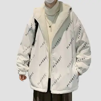 Ново мъжко палто, кашемировое зимата с руното подплата, с качулка, двойка, зимно яке с памучна подплата, руното мъжки дрехи, памучен облекло
