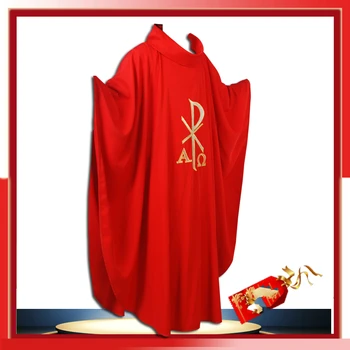 Облачение на свещеника, кристиан костюми, костюми свещеник, бродерия от червени полиестер, католическата религиозна дрехи за възрастни, robe духовенство