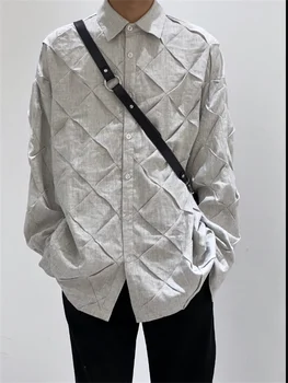 Оригинален дизайн, сребристо-сив плиссированная риза с дълъг ръкав, квадратна плиссированная риза, палто голям размер Оригинален дизайн, сребристо-сив плиссированная риза с дълъг ръкав, квадратна плиссированная риза, палто голям размер 0