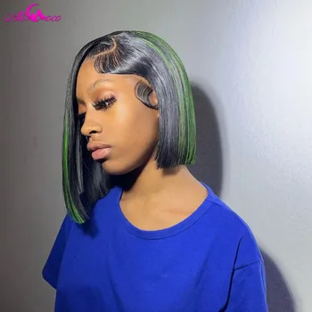 Основни моменти в зелен цвят, кратък права перука-боб дантела прозорци 13x4, детски косата на перука от човешка коса за черни жени