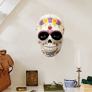 Персонализирани украшение от човешки череп, творчески украшение на главата, шарени цветя украшение на масата, подаръци за Хелоуин, украса за Хелоуин