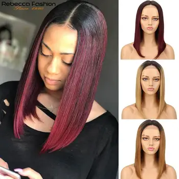 Перуки от човешка коса с директни връзки отпред за жени, pima перука с директни връзки отпред, Т-образна част, кратък перука-боб, Омбре, руса коса, боядисани