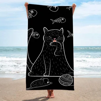 Плажна кърпа с анимационни котка и коте от нежен микрофибър за малки момичета, кърпи за баня, меко одеяло на открито, на брега на морето, хол, аксесоари за дома, плуване