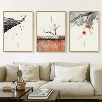 Плакати в китайски стил с 24 слънчевите термини, щампи върху платно, на китайски фестивал пейзаж, стенни художествена картина за домашен интериор дневна