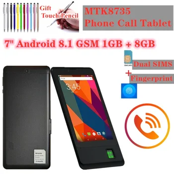 Поддръжка на функцията на пръстови отпечатъци Таблет 7 инча 4G LTE Телефонно обаждане, Две SIM карти 1 GB + 8 GB Quad MTK8735 Android GPS 8.1 GSM
