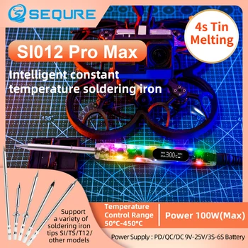 Преносим поялник Sequre Si012 Pro Max е С led подсветка Меню на английски|руски език е Подходящ за върха T12|ts|si Поддържа Pd|qc