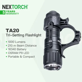 Преносим тактически фенер Nextorch TA20 с три настройки, батерия 16340, компактен с дължина 10 см, 1000ЛМ ЕРП-фенерче за самозащита