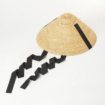 Преносима солнцезащитная шапка с широка периферия, плетени от слама, традиционна шапка за жени, солнцезащитная лятна шапка-конус с регулируема въже за брадичката
