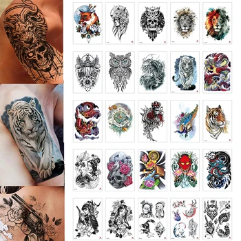 Продажба на едро, 100 бр., водоустойчив временна татуировка, стикер череп на тигър, дракон, змия, цвете, ръка, Мандала, стръмни ръкав, мъж, жена
