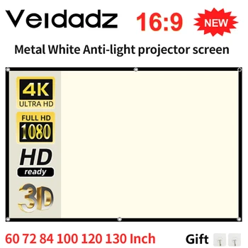 Прожекционен екран VEIDADZ С бяла мрежа За защита от светлина зрителен Ъгъл 160 ° 130 120 100-инчов Екран Проекция Филм Офис Представянето